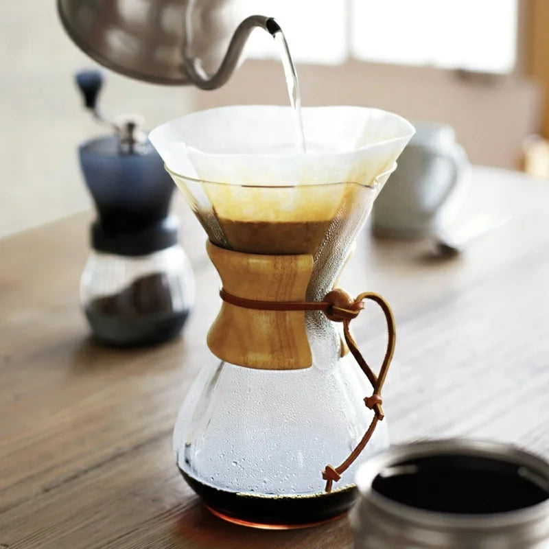 Glass Coffee Drip Wooden Coffee Pot
