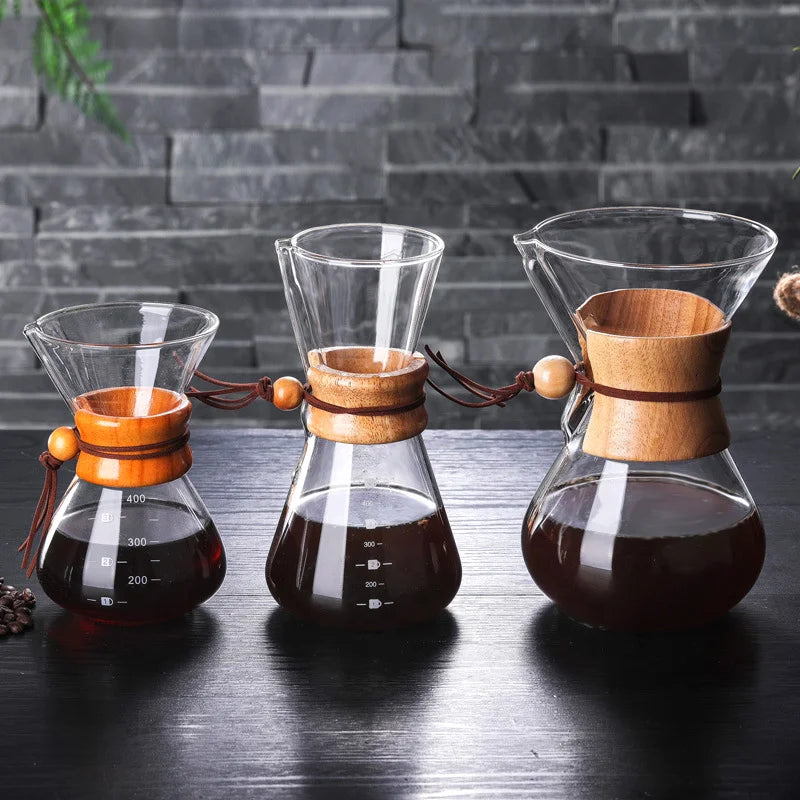 Glass Coffee Drip Wooden Coffee Pot