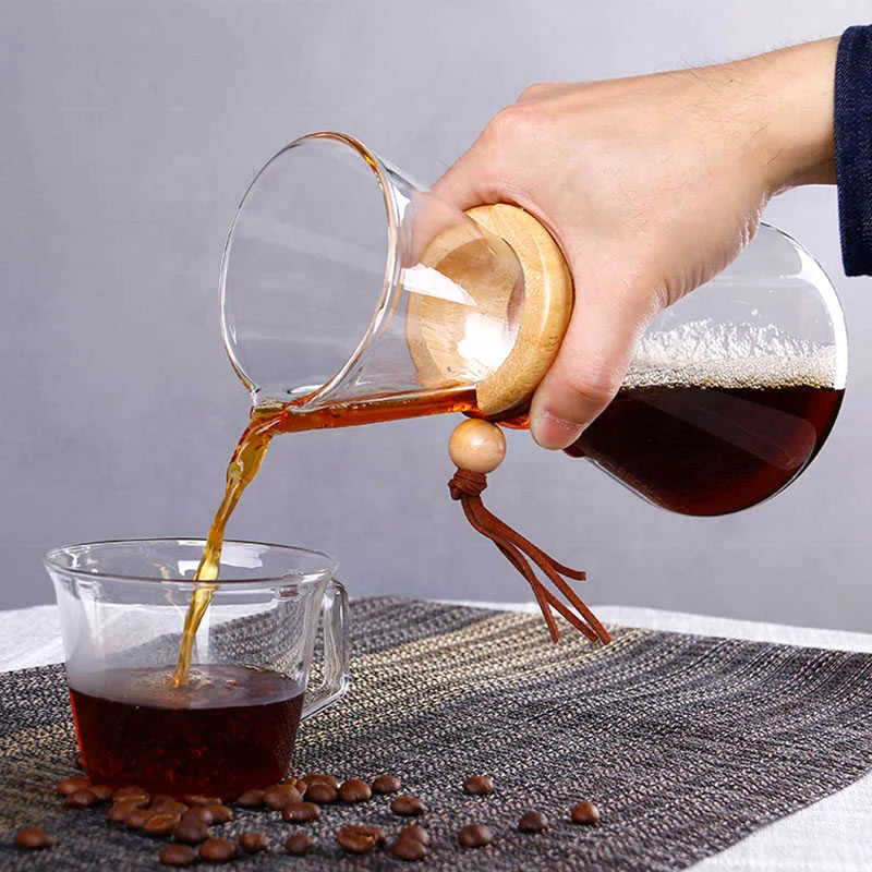 Glass Coffee Drip Wooden Coffee Pot
