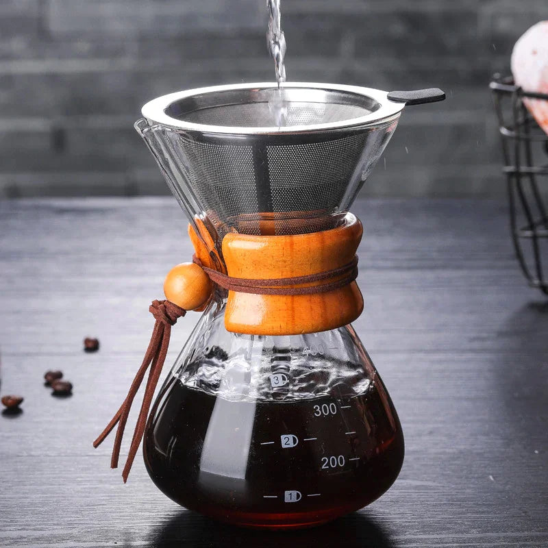Glass Coffee Drip Wooden Coffee Pot